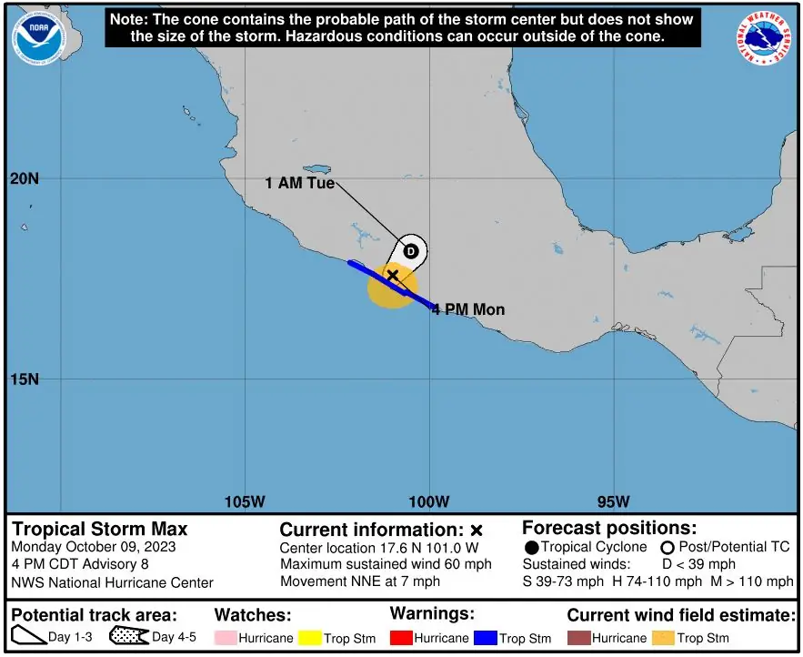 tropical storm max nhc fcst track 21z october 9 2023