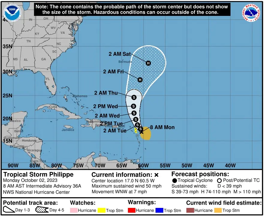 tropical storm philippe nhc fcst track 12z october 2 2023
