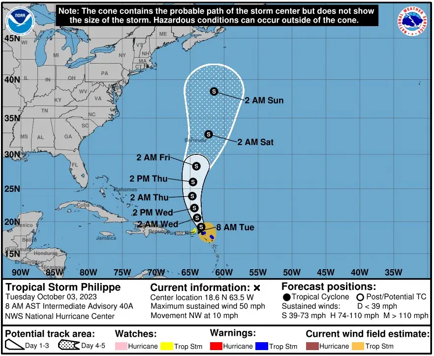 tropical storm philippe nhc fcst track 12z october 3 2023