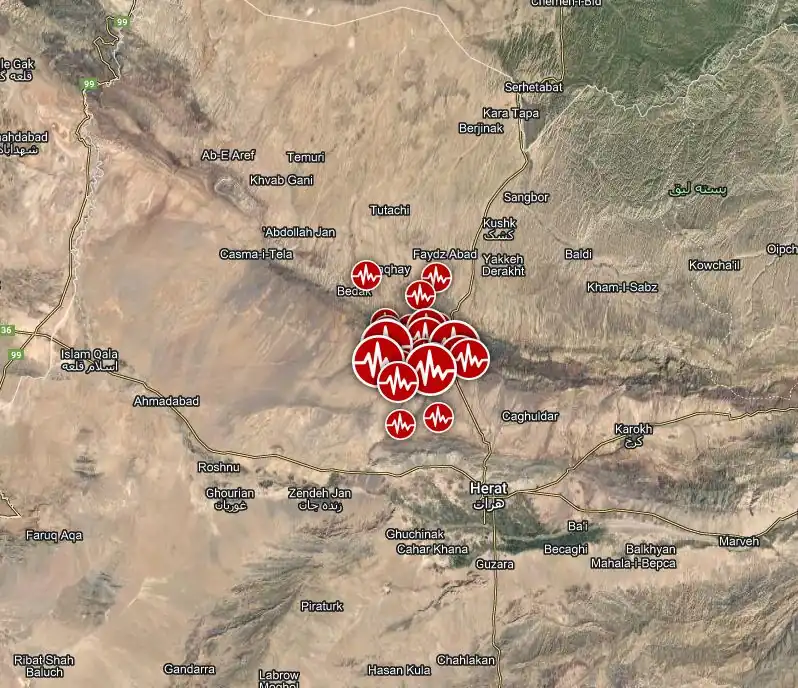western afghanistan earthquakes october 7 - 15 2023 location map