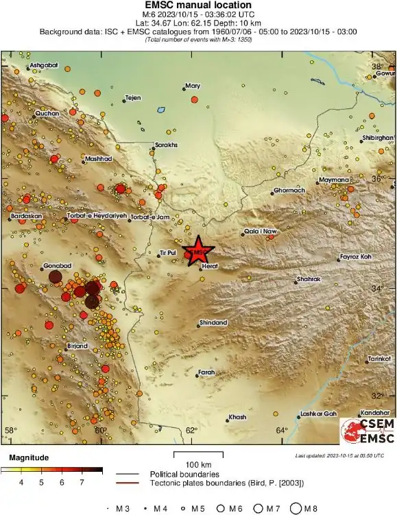 western afghanistan m6.3 earthquake october 15 2023 emsc regional seismicity