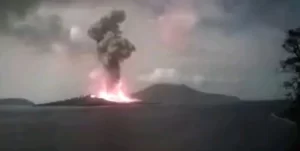 Powerful explosions at Anak Krakatau volcano, Indonesia