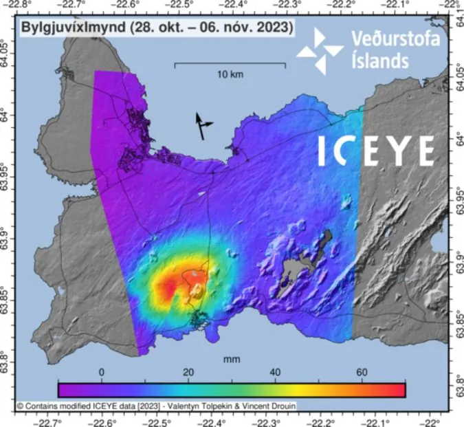 interferogram reykjanes meninsula iceland october 28 - november 6 2023