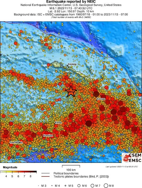 m6.1 earthquake papua new guinea november 13 2023 emsc regional seismicity