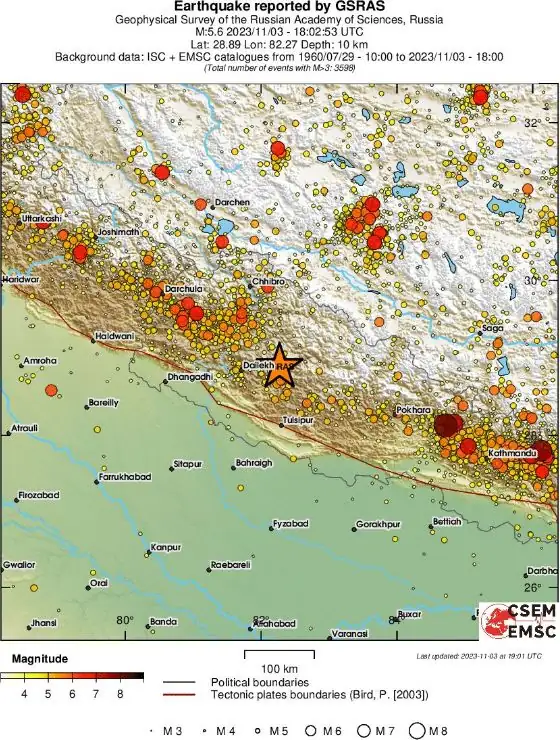 nepal m5.6 earthquake november 3 2023 emsc regional seismicity