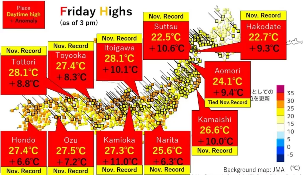 november 3 2023 record breaking temperatures japan