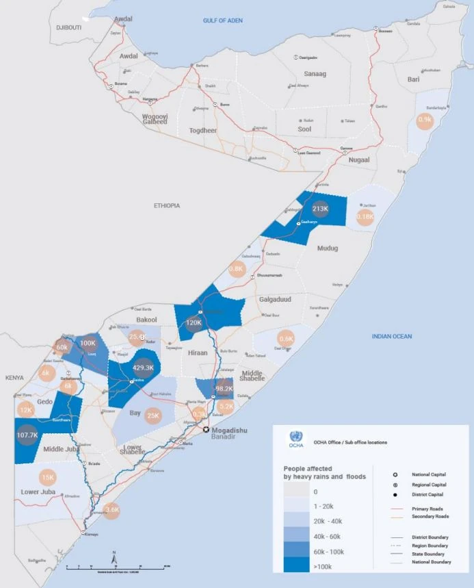 'Once-in-a-century' flood disaster strikes Somalia: Over 450 000 displaced, 1.2 million affected and 32 fatalities reported