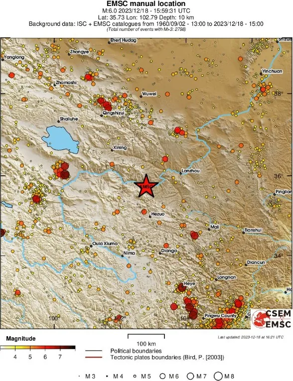 M6.0 earthquake Gansu-Qinghai border region, China december 18 2023 emsc regional seismicity