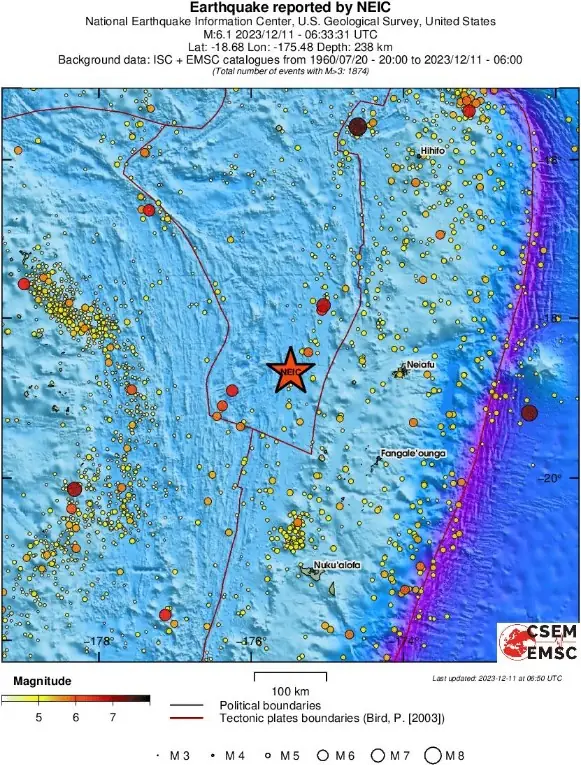 m6.1 earthquake tonga december 11 2023 emsc regional seismicity
