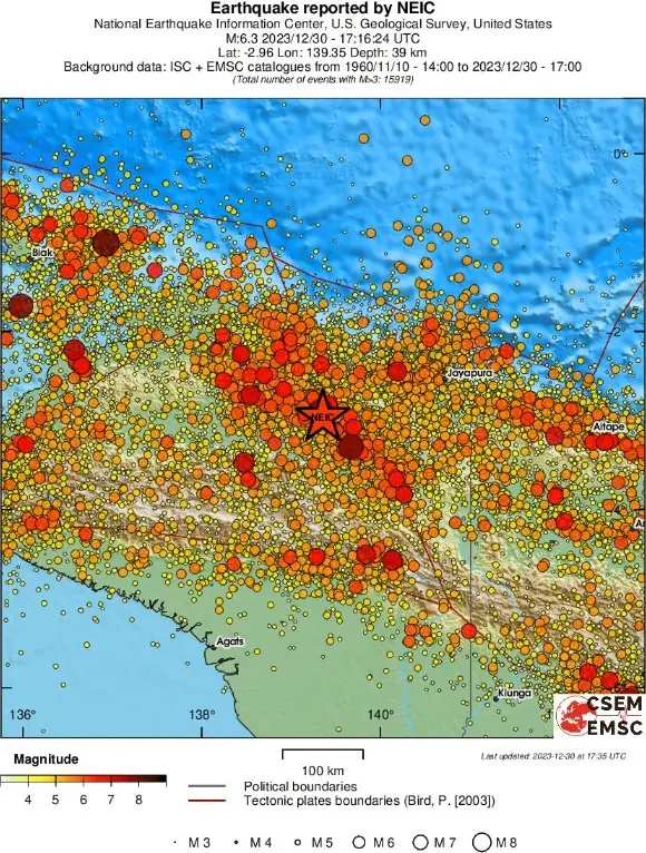 m6.4 earthquake papua indonesia 1716 utc december 30 2023 emsc regional seismicity