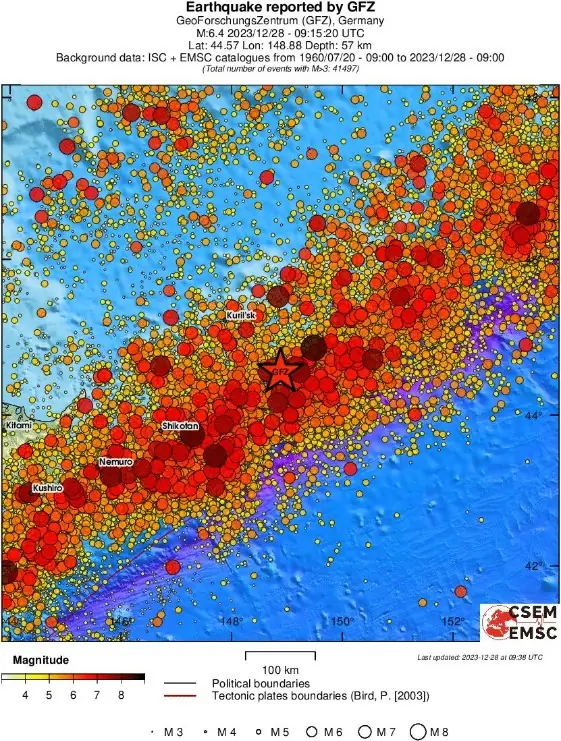 m6.5 earthquake kuril islands december 28 2023 emsc regional seismicity