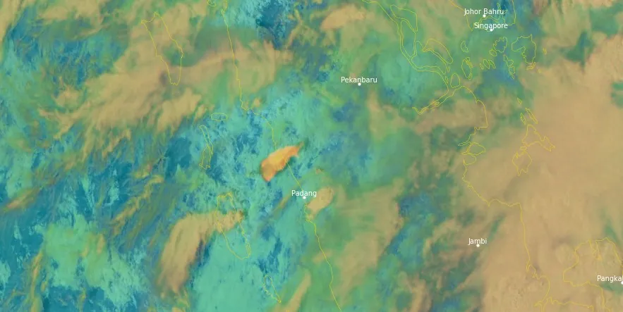 satellite image of so2 plume rising above marapi volcano at 0840 utc on december 3 2023