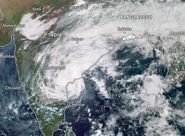 satellite image of tropical cyclone michaung at 0800 utc on december 5 2023 as it was making landfall in andhra pradesh