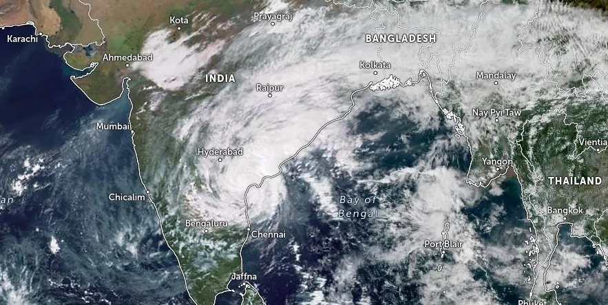 satellite image of tropical cyclone michaung at 0800 utc on december 5 2023 as it was making landfall in andhra pradesh