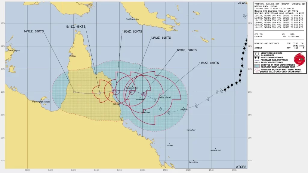 tropical cyclone jasper jtwc forecast track 1500 utc on december 11 2023