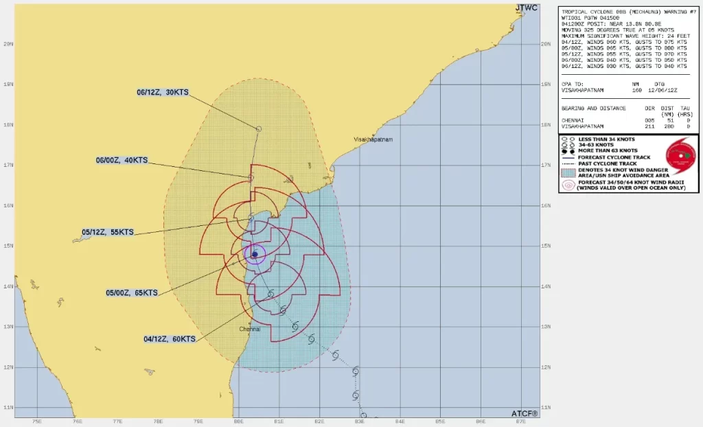 Cyclonic Storm “Michaung” (BOB/06/2023) – RSMC New Delhi – 03:00 UTC on December 3, 2023