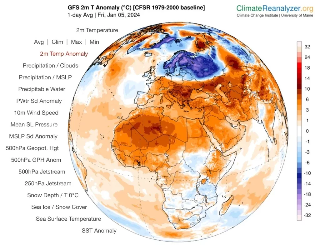 gfs 2m temperature anomaly january 5 2024 full