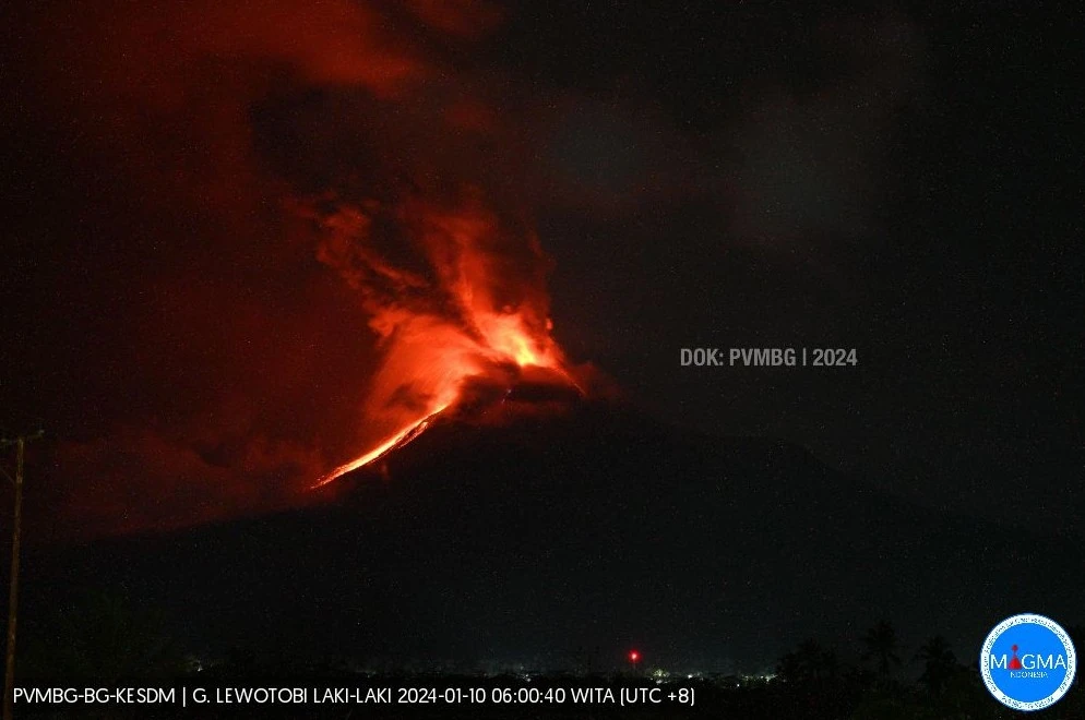 lewotobi lakilaki volcano eruption january 9 2024 full