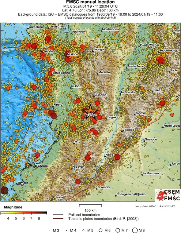 m5.6 earthquake colombia january 19 2024 regional seismicity emsc