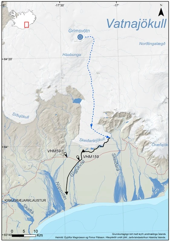 map of estimated glacial outbreak flood from grimsvotn iceland