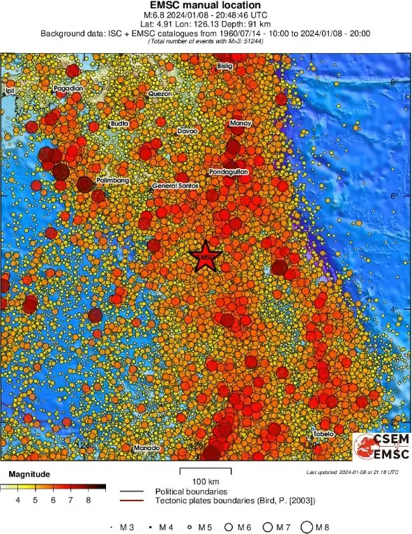 talaud islands earthquake january 8 2024 m6.7 indonesia emsc regional seismicity