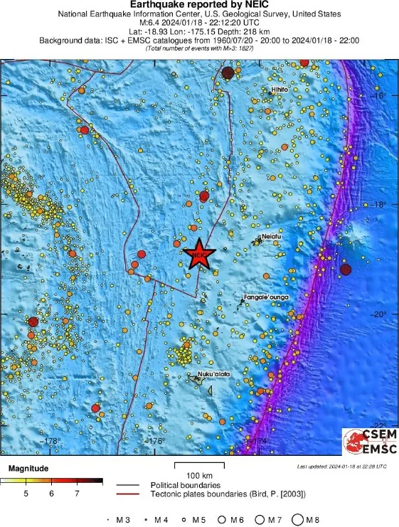 tonga m6.4 earthquake january 18 2024 emsc regional seismicity