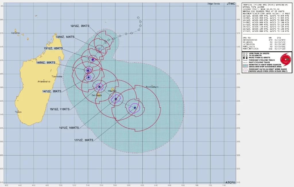 tropical cyclone 05s jtwc forecast track at 1500 utc on janaury 12 2024