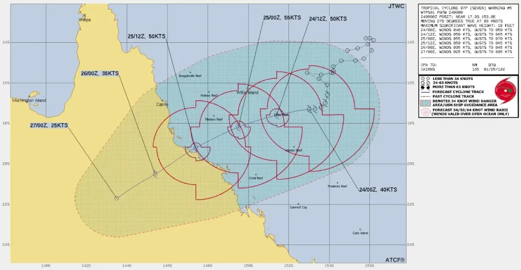 tropical cyclone kirrily JTWC forecast track 0300 utc january 24 2024