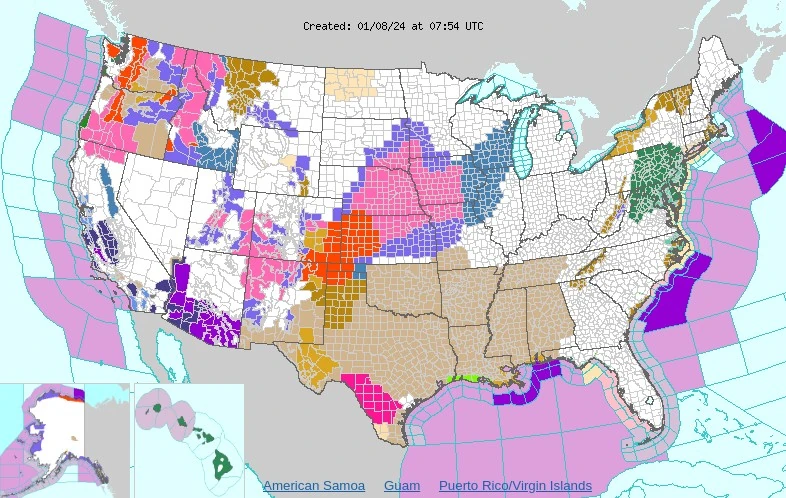 us warnings by state january 8 2024 0754z