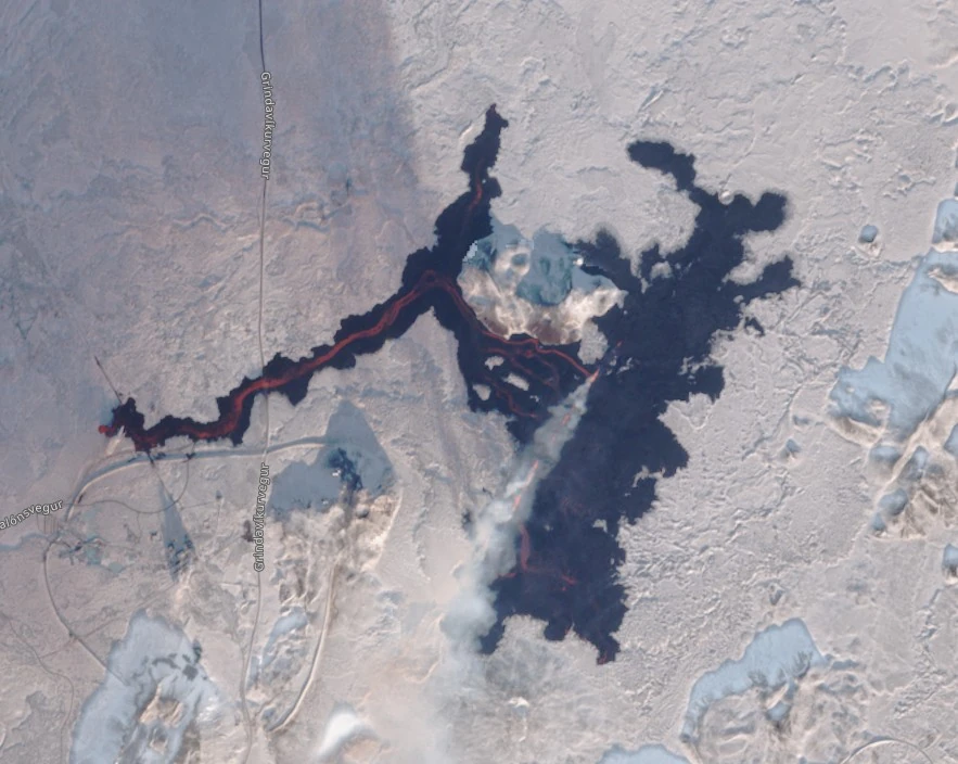 eruption reykjanes peninsula iceland sentinel-2 satellite image on february 8 2024 - bg