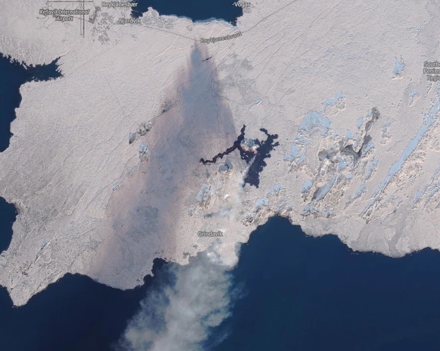 eruption reykjanes peninsula iceland sentinel-2 satellite image on february 8 2024 encv