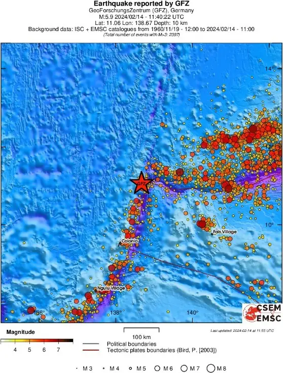 micronesia earthquake m6.0 february 14 2024 emsc regional seismicity