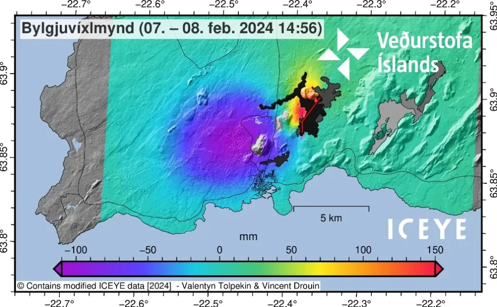 sat radar february 7 - 8 2024 reykjanes peninsula iceland