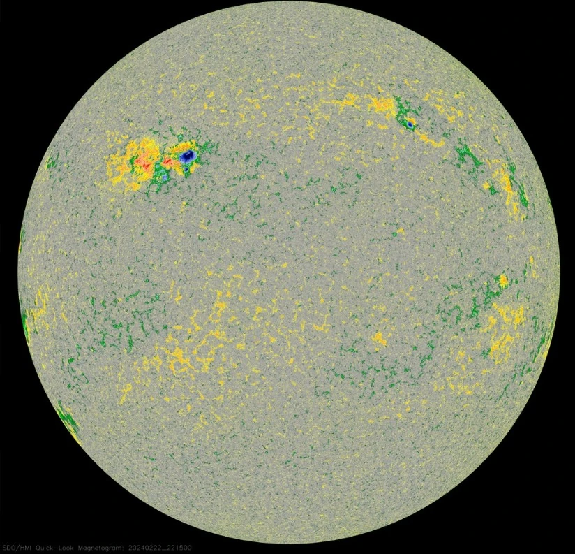 sunspots at 2215 utc on february 22 2024 hmi colorized magnetogram