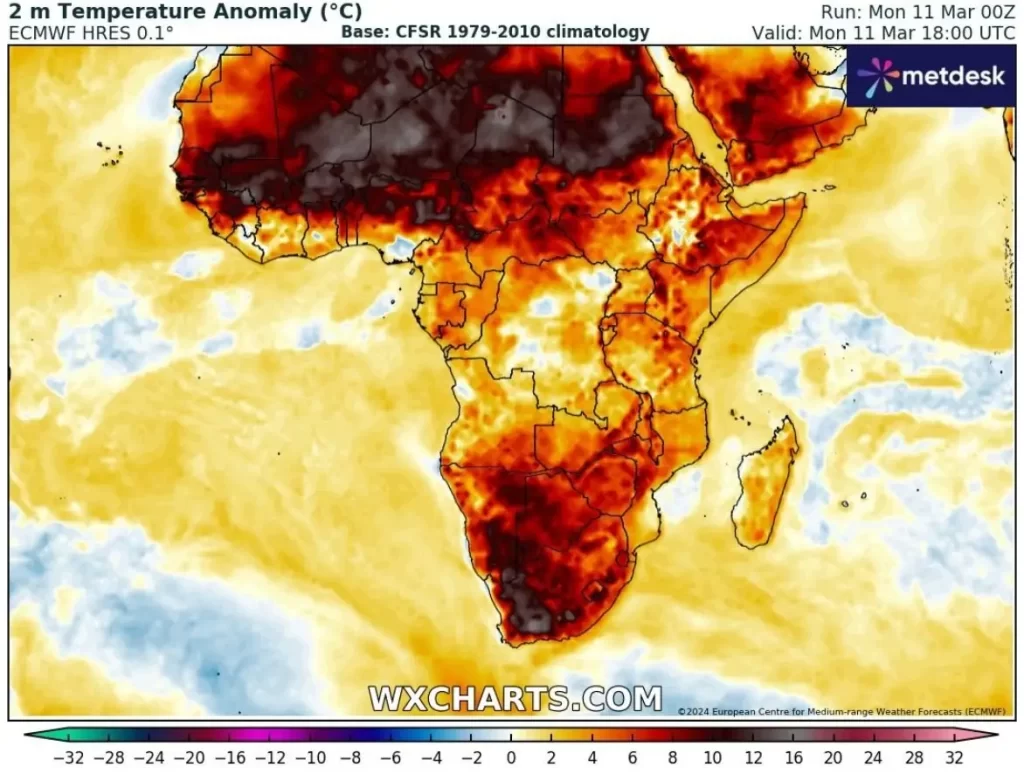 2 meter temperature anomaly africa march 11 2024