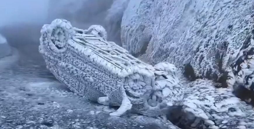 Frozen landscape in Zhufeng mountain, Shanxi, China march 1 2024