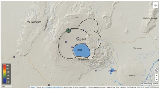 Map shows location of earthquake swarm at the NW rim of Askja caldera on March 25, 2024