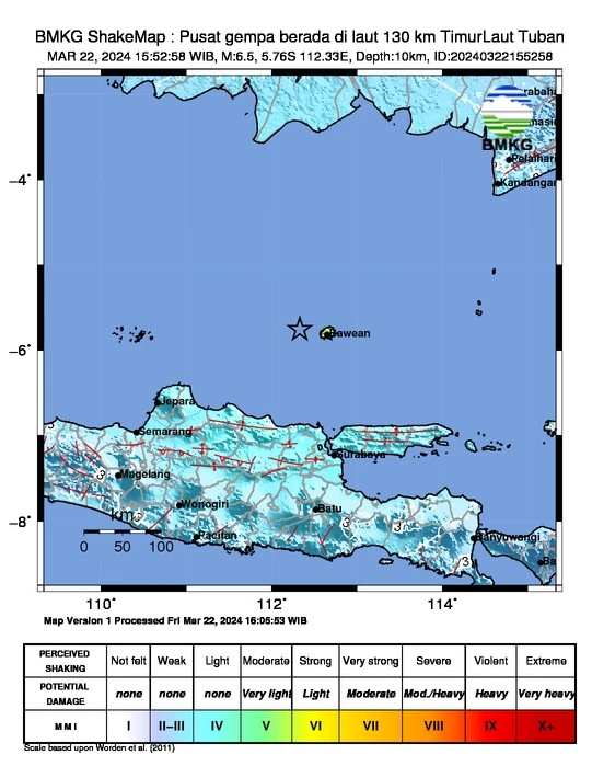 m6.5 earthquake java sea indonesia bmkg report