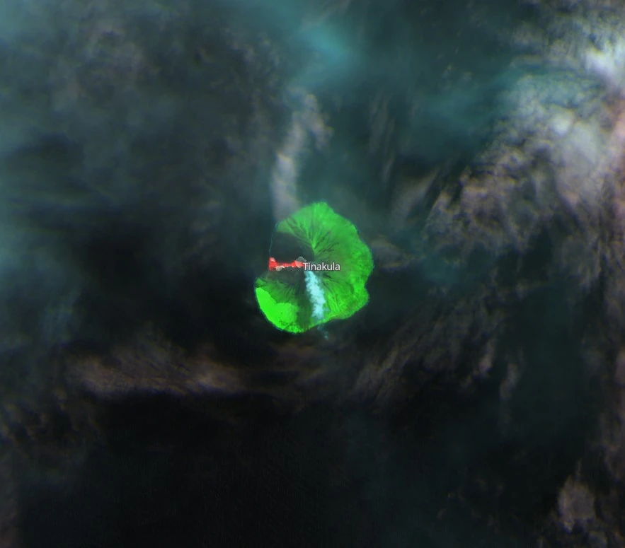 satellite image of tinakula volcano on march 11 2024 sentinel-2 swir