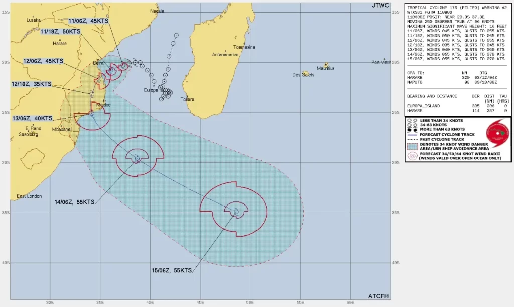 tropical cyclone filipo jtwc forecast track 0900 utc on march 11 2024