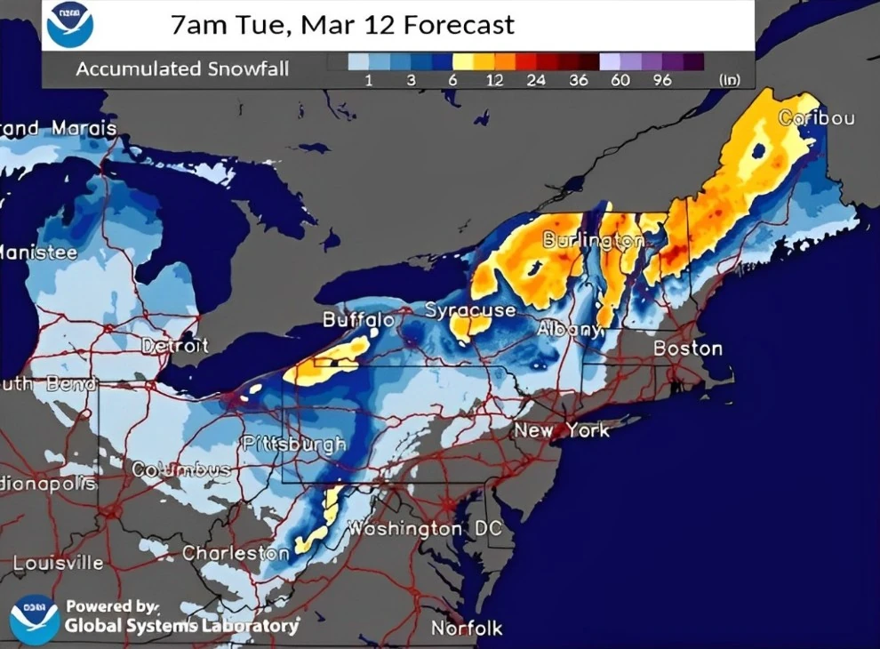 us northeast snow accumulation march 10 - 12 2024