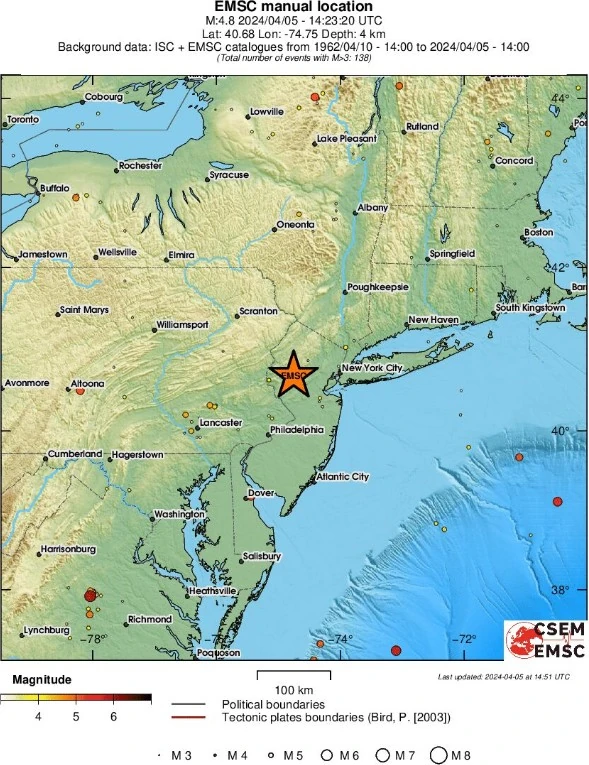 2024 Whitehouse Station, New Jersey Earthquake april 5 2024 emsc regional seismicity