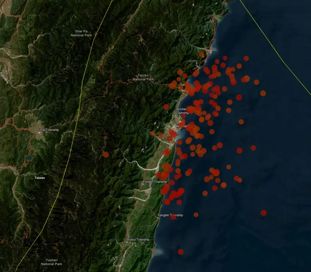 hualien taiwan earthquakes 30 days to april 22 2024