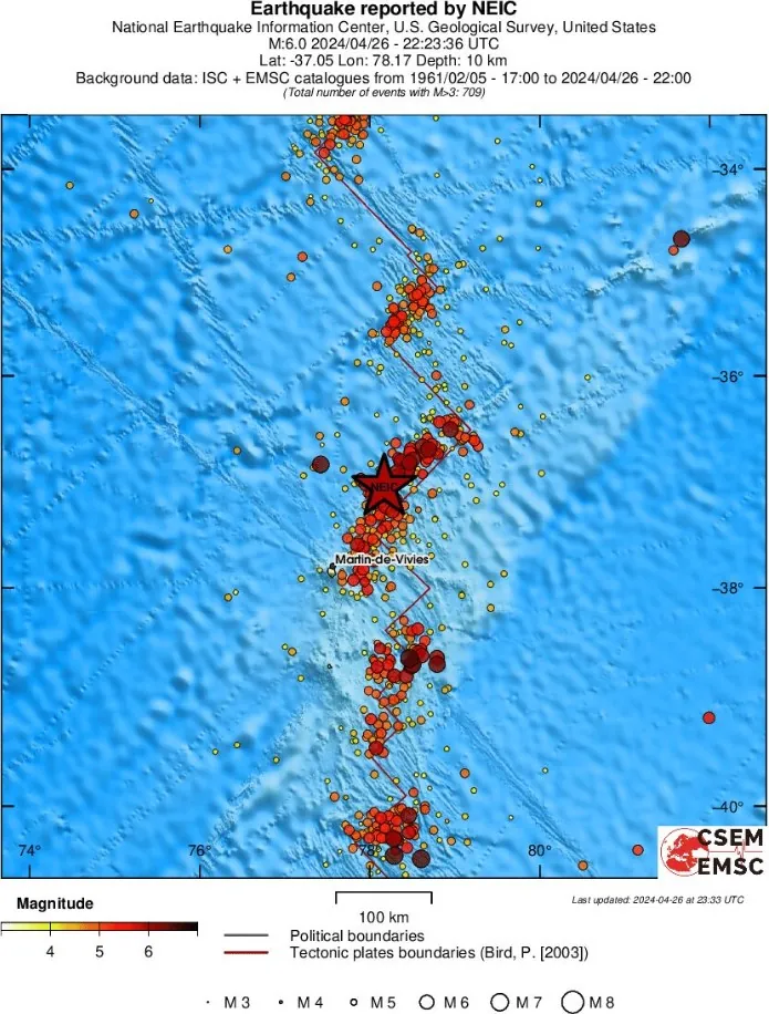 m6.0 earthquake mid-indian-ridge april 26 2024 emsc regional seismicity