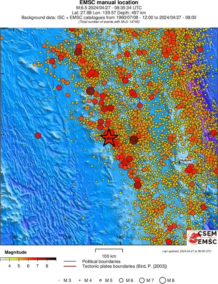m6.9 earthquake ogasawara japan april 27 2024 regional seismicity