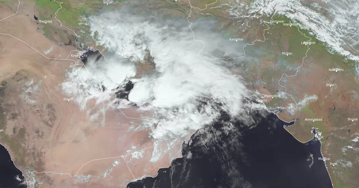 meteosat-9 satellite image over UAE at 0730 utc on april 16 2024