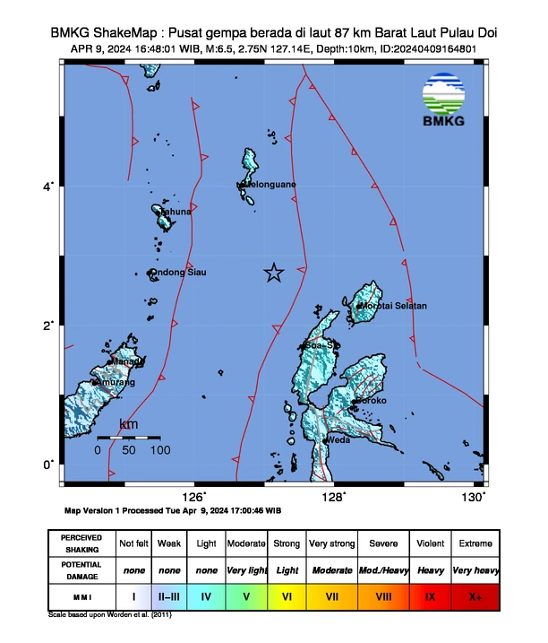 molucca sea indonesia m6.5 earthquake april 9 2024 bmkg shake map