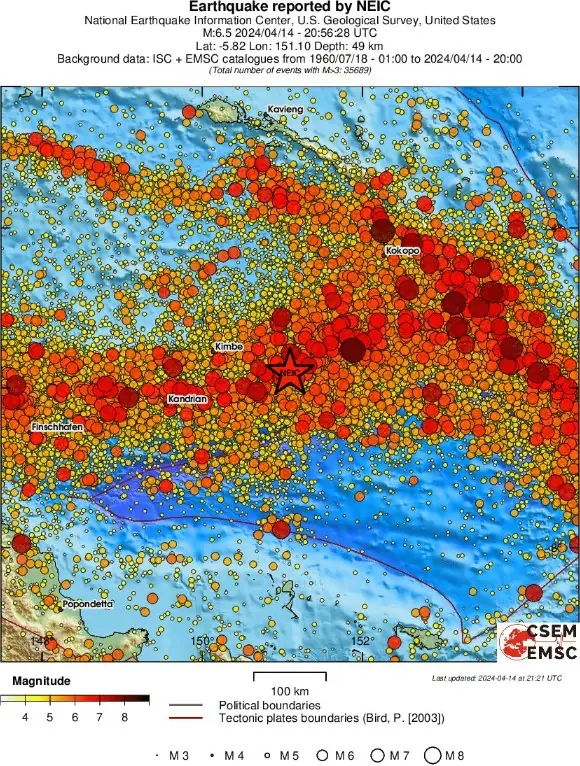 new britain papua new guinea m6.5 earthquake april 14 2024 esc regonal seismicity