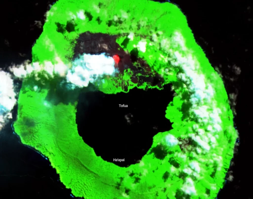 tofua volcano tonga satellite image on april 26 2024 SWIR