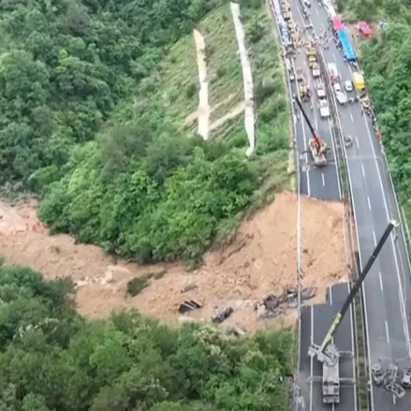 Meizhou-Dabu Expressway collapse after landslide on may 1 2024 aerial image